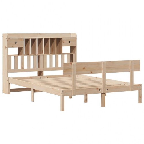 Seng med reol 140x200 cm - massivt fyrretræ, lamelbund