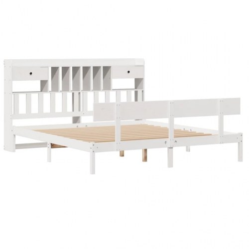 Seng med reol 180x200 cm - massivt fyrretræ, hvid