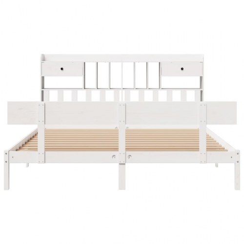 Seng med reol 180x200 cm - massivt fyrretræ, hvid