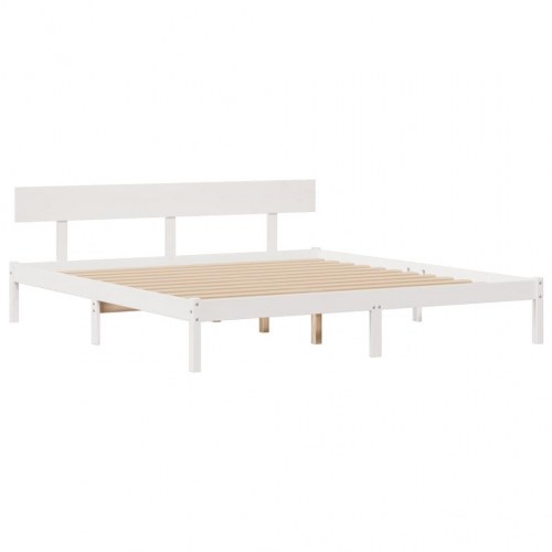 Seng med reol 180x200 cm - massivt fyrretræ, hvid