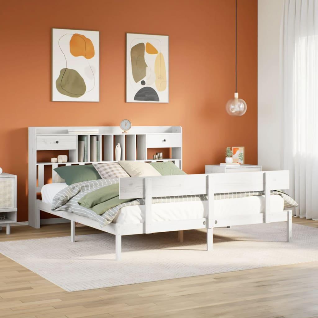 Seng med reol uden madras 200x200 cm massivt fyrretræ hvid