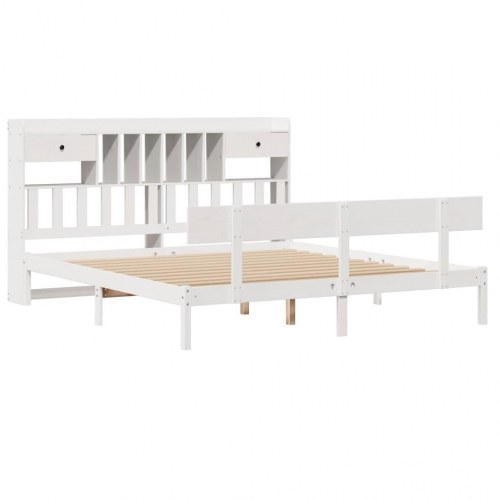 Seng med reol uden madras 200x200 cm massivt fyrretræ hvid