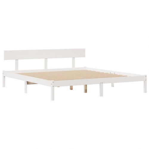 Seng med reol uden madras 200x200 cm massivt fyrretræ hvid