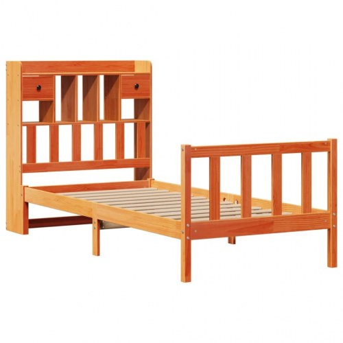 Seng med reol uden madras 90x200 cm massivt fyrretræ gyldenbrun