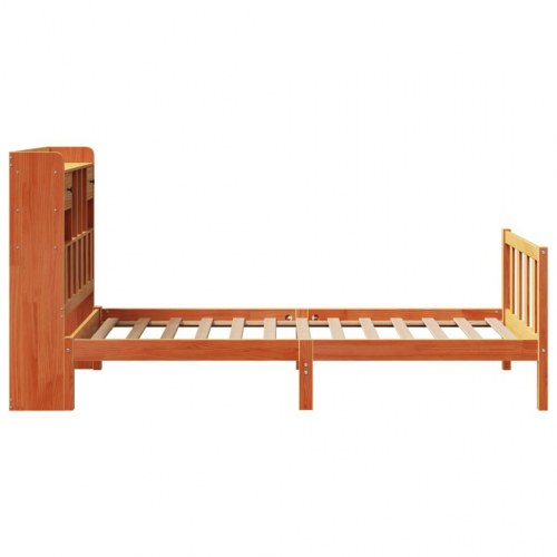 Seng med reol uden madras 90x200 cm massivt fyrretræ gyldenbrun
