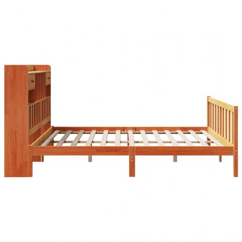 Seng med reol uden madras 180x200cm massivt fyrretræ gyldenbrun