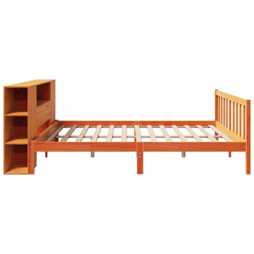Seng med reol 200x200 cm i massivt fyrretræ - gyldenbrun
