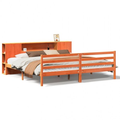 Seng med reol uden madras 180x200cm massivt fyrretræ gyldenbrun