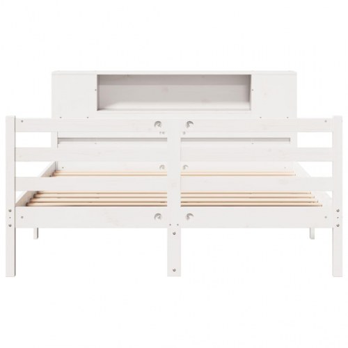 Seng med reol 135x190 cm - massivt fyrretræ, hvid