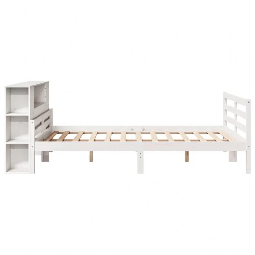 Seng med reol uden madras 160x200 cm massivt fyrretræ hvid