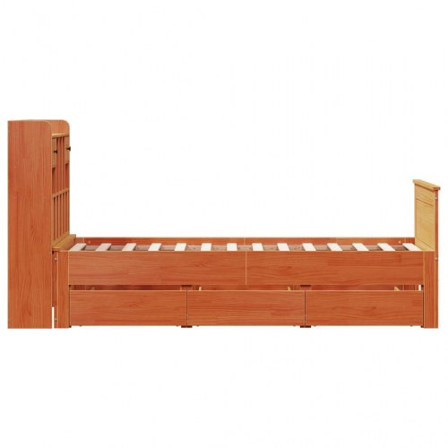 Seng med reol og opbevaring 75x190 cm - massivt fyr, gyldenbrun