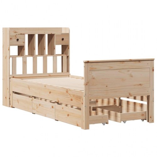 Seng med reol og opbevaring 75x190 cm - massivt fyrretræ (uden madras)