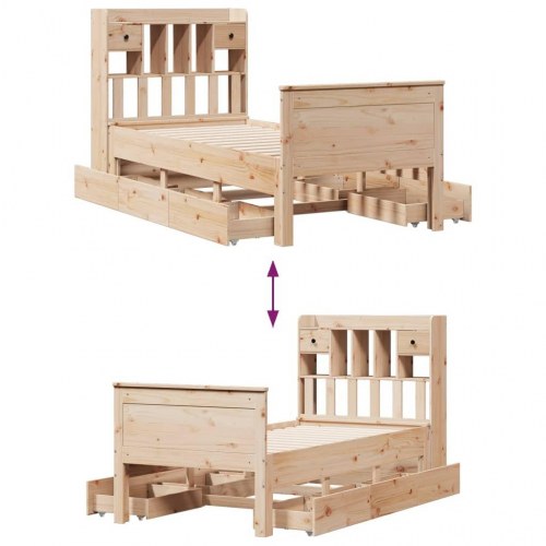 Seng med reol og opbevaring 75x190 cm - massivt fyrretræ (uden madras)