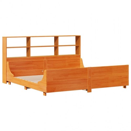 Seng med reol 200x200 cm - massivt fyrretræ, gyldenbrun