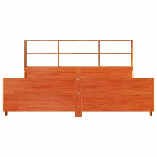Seng med reol 200x200 cm - massivt fyrretræ, gyldenbrun