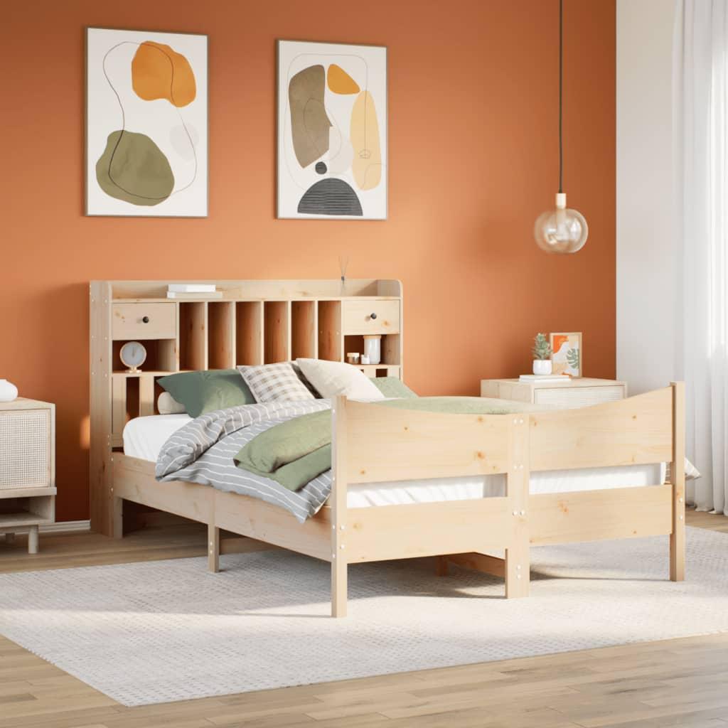 Sengeramme 140x200 cm i massivt fyrretræ med opbevaring og sengegavl