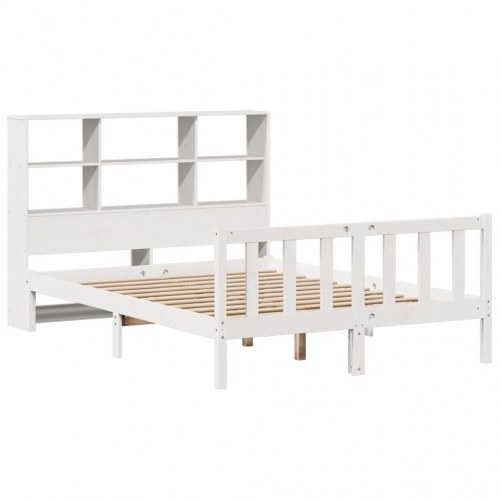Seng med reol uden madras 150x200 cm massivt fyrretræ hvid