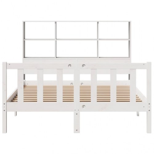 Seng med reol uden madras 150x200 cm massivt fyrretræ hvid