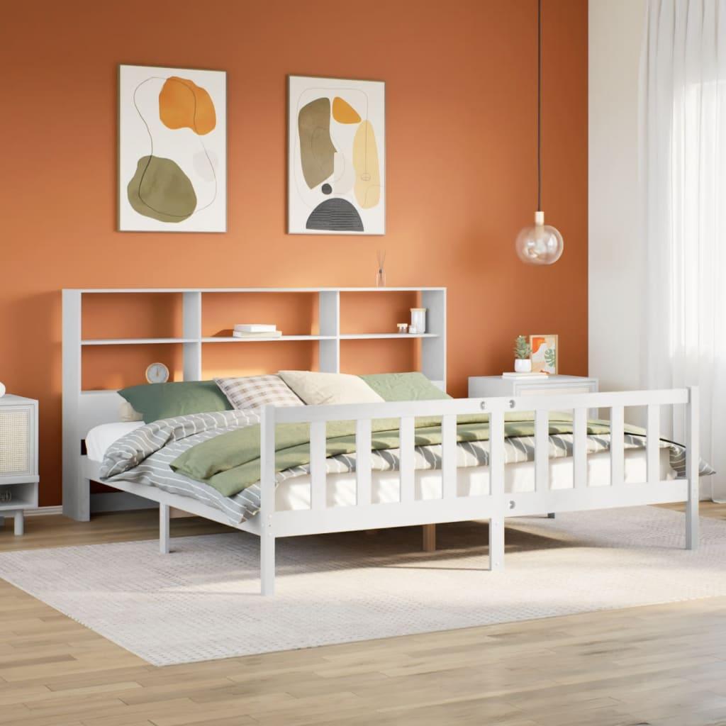 vidaXL seng med reol uden madras 180x200 cm massivt fyrretræ hvid