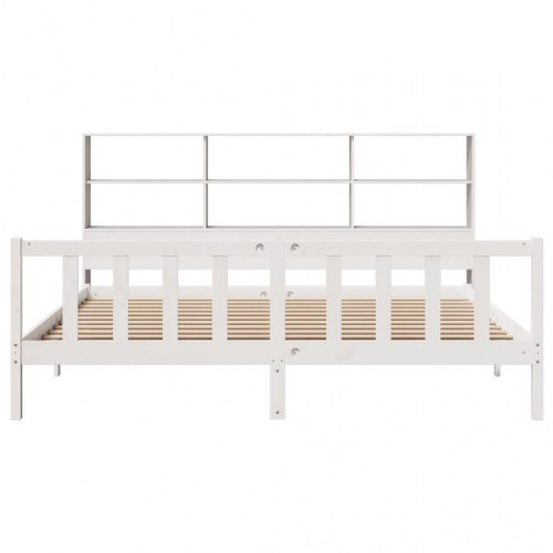 Seng med reol 180x200 cm i massivt fyrretræ hvid