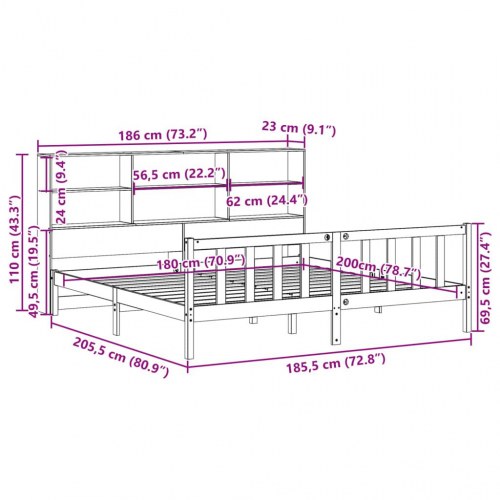 Seng med reol 180x200 cm i massivt fyrretræ hvid