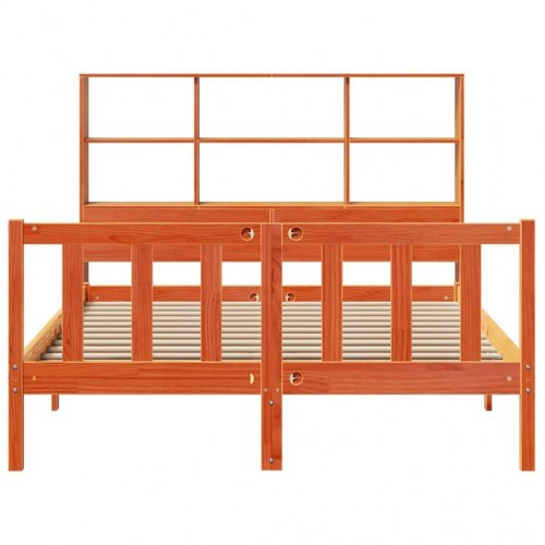 Seng med reol uden madras 140x190cm massivt fyrretræ gyldenbrun