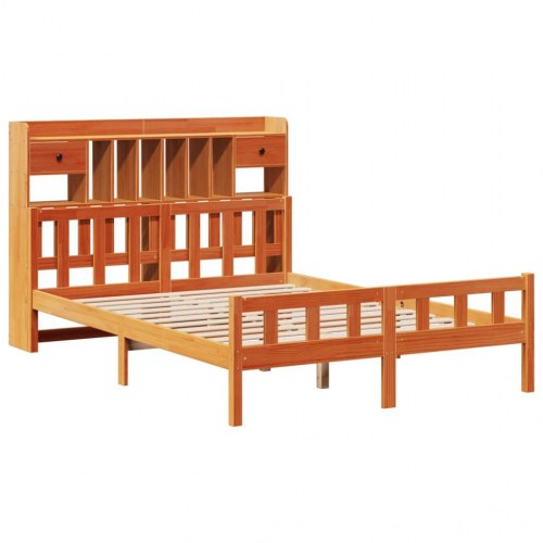 Seng med reol uden madras 150×200 cm - massivt fyrretræ, gyldenbrun
