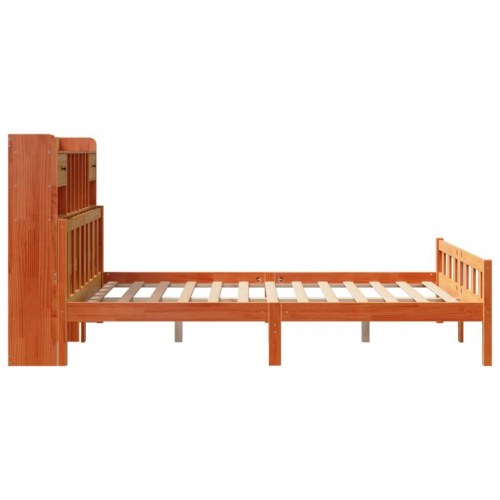 Seng med reol uden madras 150×200 cm - massivt fyrretræ, gyldenbrun