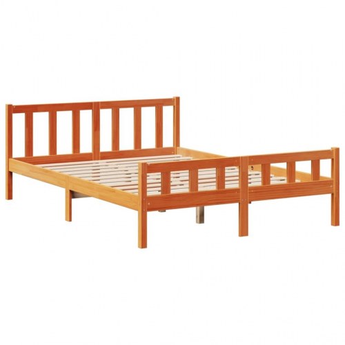 Seng med reol uden madras 150×200 cm - massivt fyrretræ, gyldenbrun