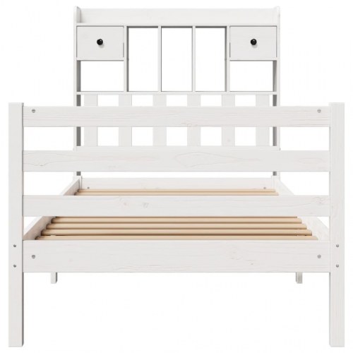 Seng med reol uden madras 90x190 cm i massivt fyrretræ hvid