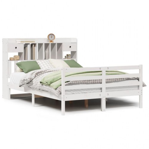 Seng med reol uden madras 140x190 cm massivt fyrretræ hvid