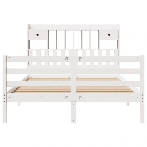 Seng med reol uden madras 140x190 cm massivt fyrretræ hvid