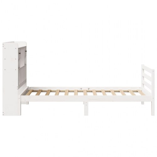 Seng med reol og lamelbund 90x200 cm i massivt fyrretræ hvid