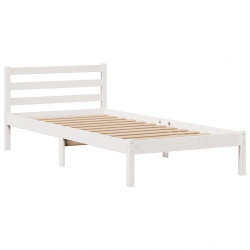 Seng med reol og lamelbund 90x200 cm i massivt fyrretræ hvid