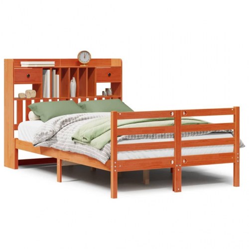 Seng med reol uden madras 120x190cm massivt fyrretræ gyldenbrun