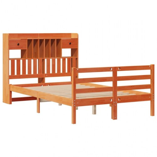 Seng med reol uden madras 120x190cm massivt fyrretræ gyldenbrun