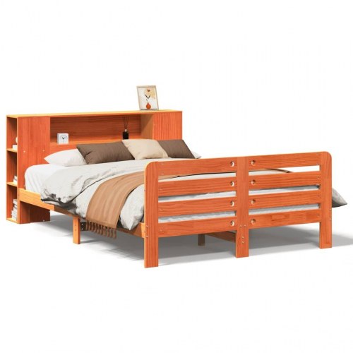 Sengeramme med opbevaring 140x190 cm - massivt fyrretræ, gyldenbrun