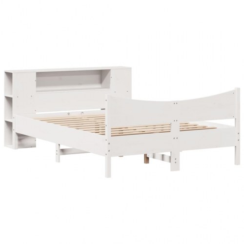 Sengeramme med opbevaring 135x190 cm - massivt fyrretræ, hvid