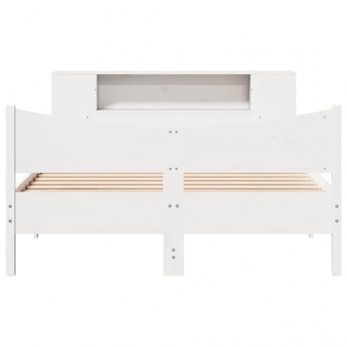 Sengeramme med opbevaring 135x190 cm - massivt fyrretræ, hvid