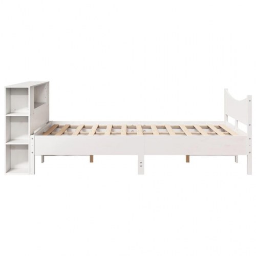 Sengeramme med opbevaring 135x190 cm - massivt fyrretræ, hvid