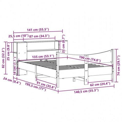 Sengeramme med opbevaring 135x190 cm - massivt fyrretræ, hvid