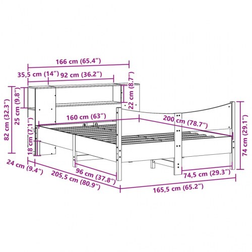 Sengeramme 160x200 cm i massivt fyrretræ med opbevaring