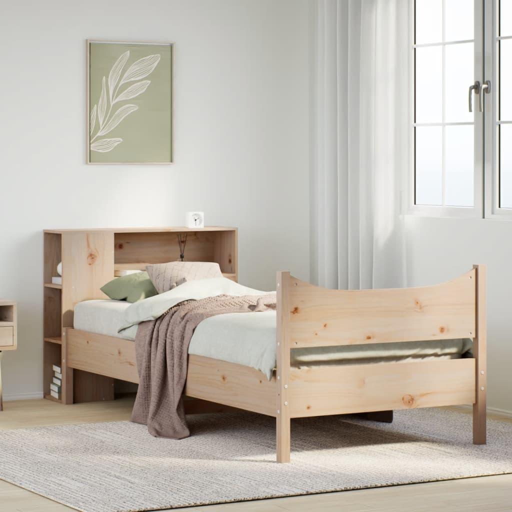 Sengeramme med opbevaringsgavl 75x190 cm - massivt fyrretræ