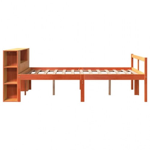 Seng med reol 150x200 cm - massivt fyrretræ, gyldenbrun
