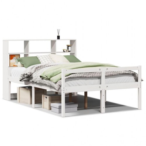 Seng med reol 140x190 cm - massivt fyrretræ, hvid