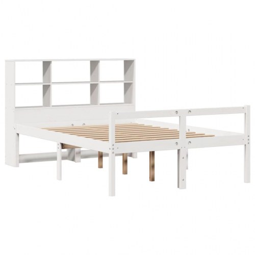 Seng med reol 140x190 cm - massivt fyrretræ, hvid
