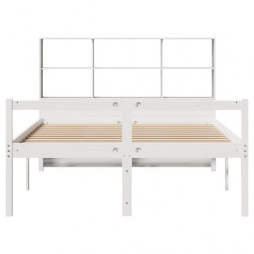 Seng med reol 140x190 cm - massivt fyrretræ, hvid