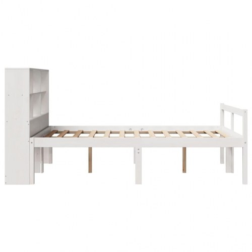 Seng med reol 140x190 cm - massivt fyrretræ, hvid