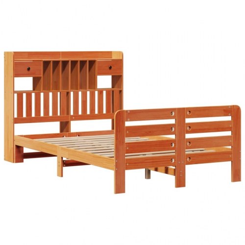 Seng med reol 135x190 cm - massivt fyrretræ, gyldenbrun