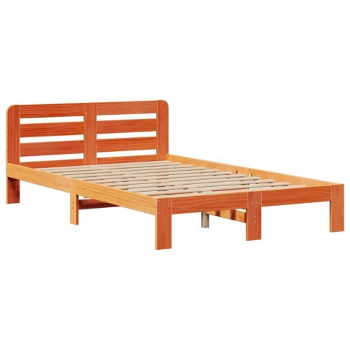 Seng med reol 135x190 cm - massivt fyrretræ, gyldenbrun